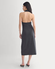 Cowlneck Halter Dress In Butterknit | Black