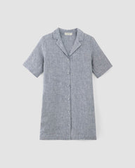 The Shirtdress In Linen | White / Blue