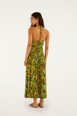 Forest Green Parrots Maxi Dress