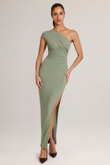Modal Asymmetric Ruched Maxi Dress in Sage Green