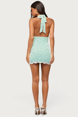 Alizah Scalloped Lace Halter Mini Dress