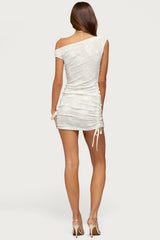 Sheer Lace Drawstring Mini Dress