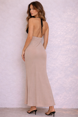 Lace Halter Crepe Maxi Dress