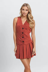 Vested Pleat-Skirt Mini Dress