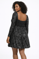 Long-Sleeve Metallic Baby Doll Mini Dress