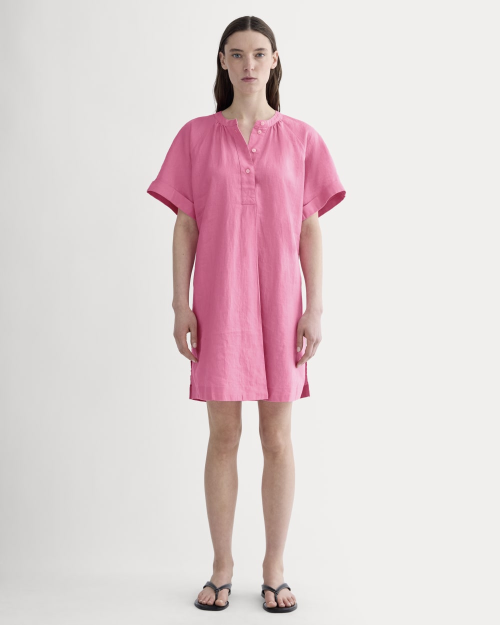 The Popover Dress In Linen | Deep Pink