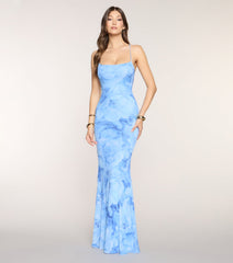 Marva Floral Lace-Up Mesh Formal Dress
