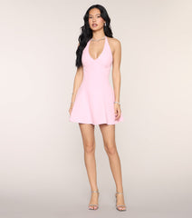 Blush Rush Halter Skater Dress