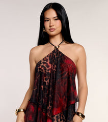 Wild Card Chiffon Halter Mini Dress