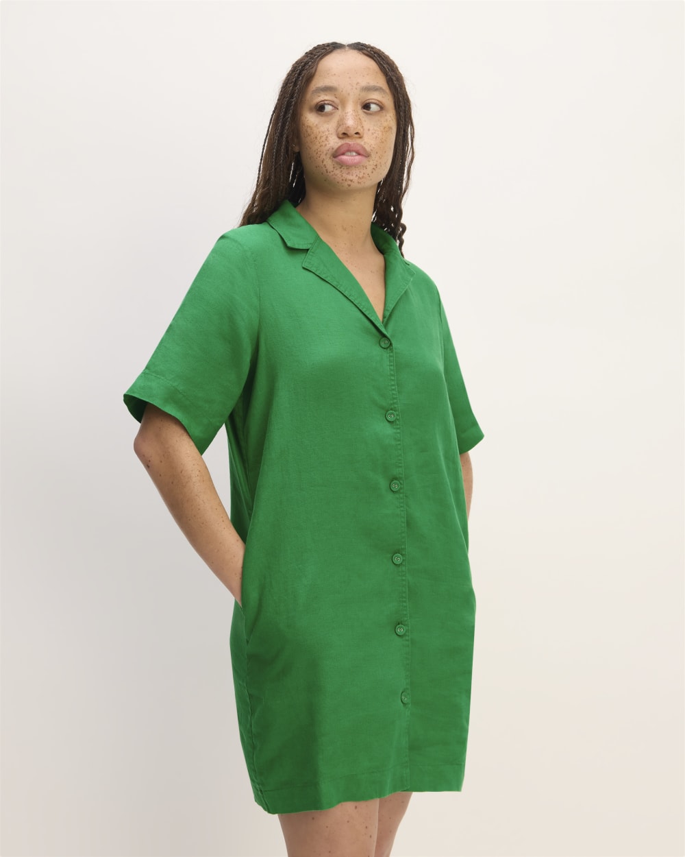 The Shirtdress In Linen | Grass Green