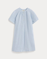 The Popover Dress In Linen | Sky Blue / White