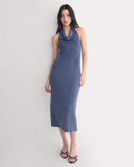 Cowlneck Halter Dress In Butterknit | Washed Navy