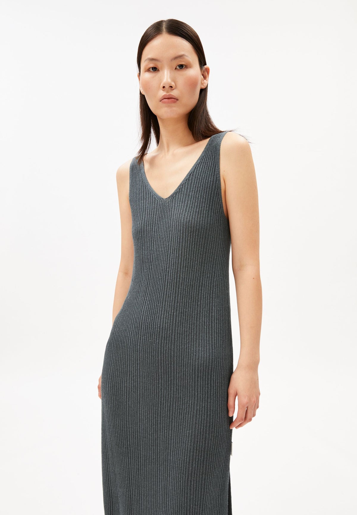 Leinen-Mix Strickkleid | Space Steel
