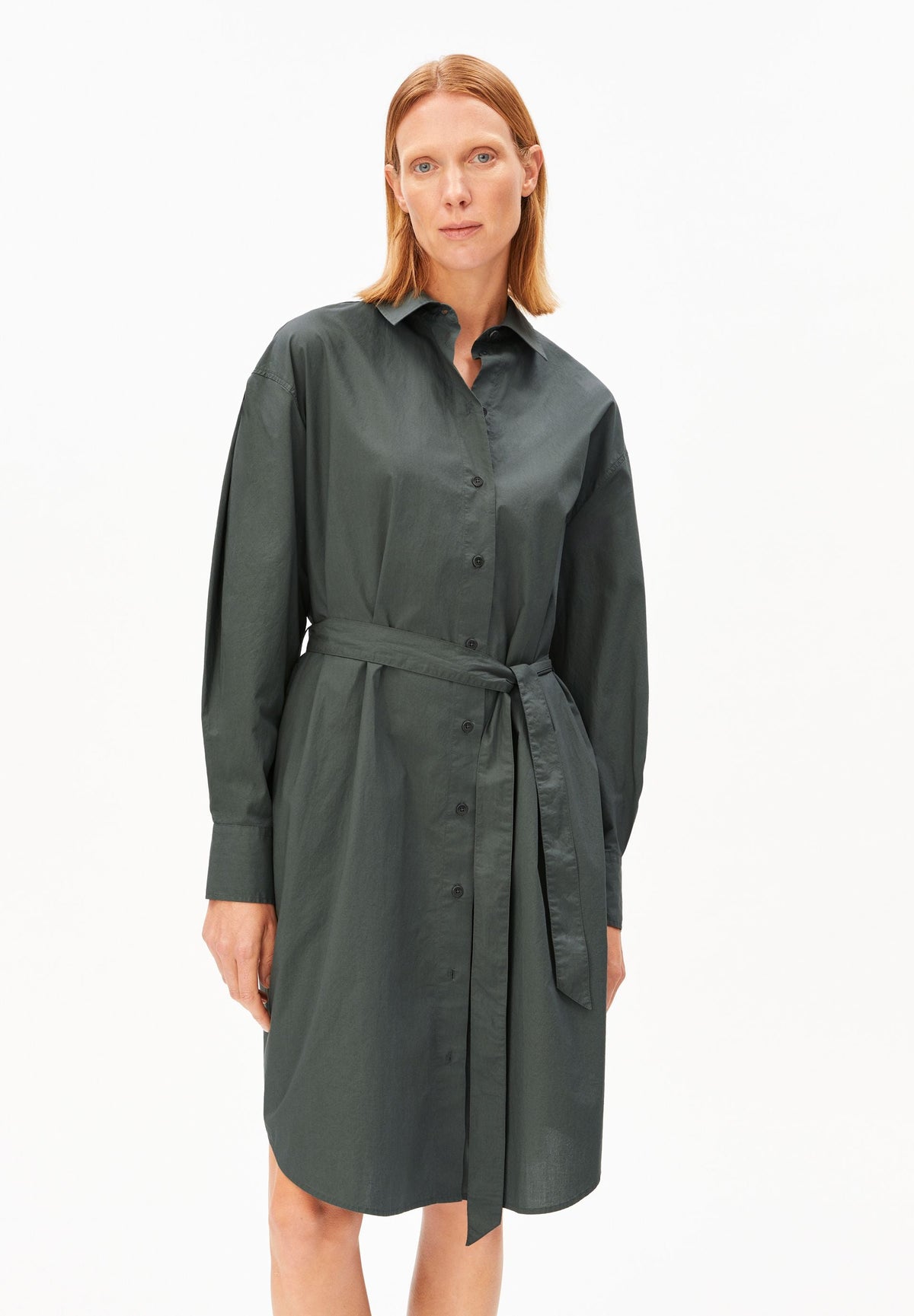 Barrel Poplin Kleid | Space Steel