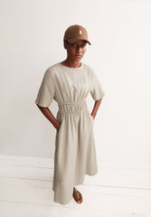Leinen-Mix Gerafftes Kleid | Sandstone