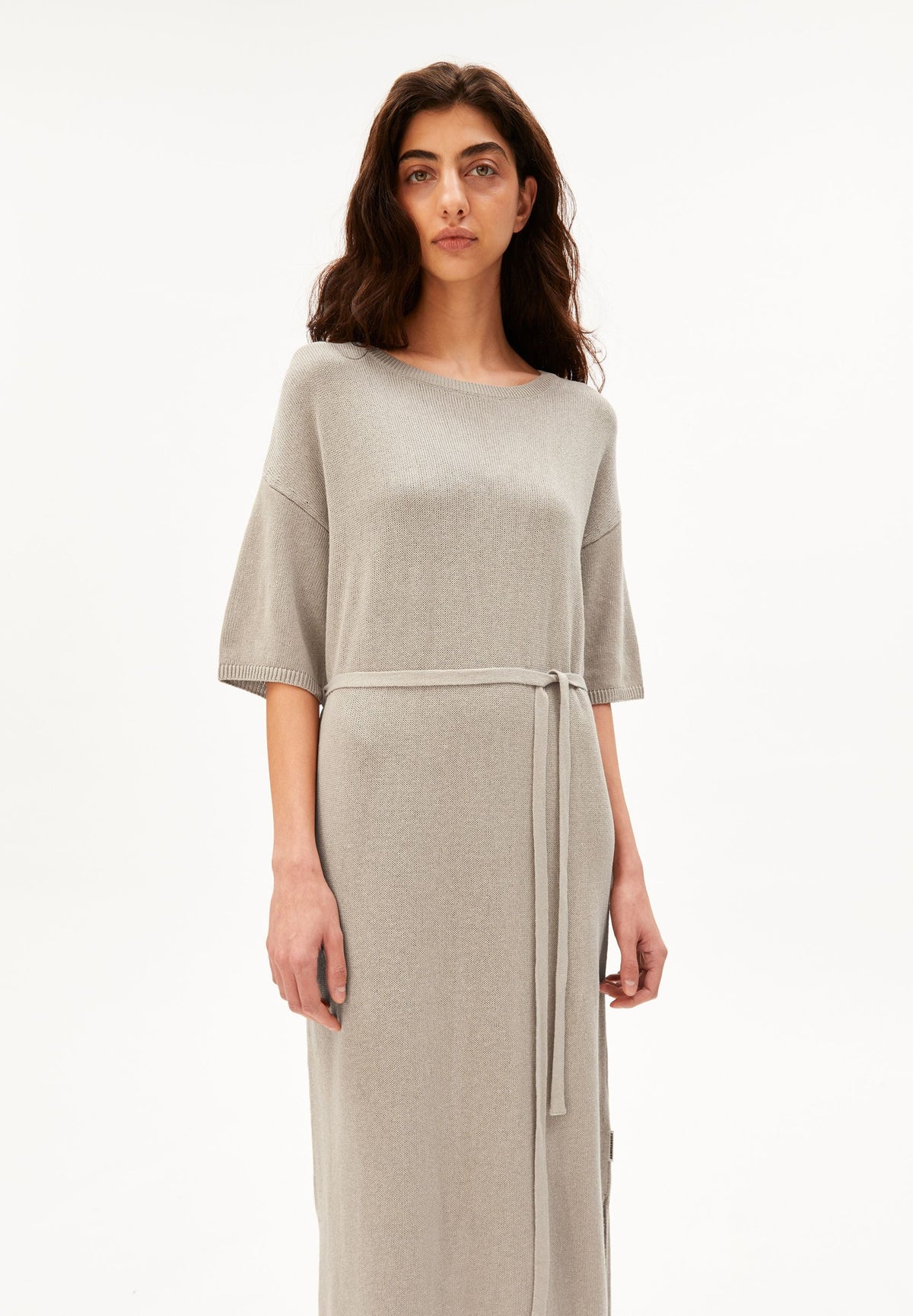 Leinen-Mix Maxi-Strickkleid | Sandstone