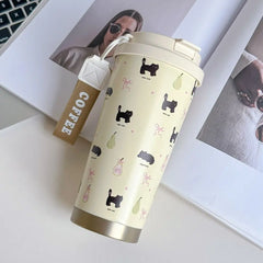 Cute Cherry Cat Coffee Tumbler 500ml Kawaii Water Bottle Stainless Steel Thermal Cup With Straw