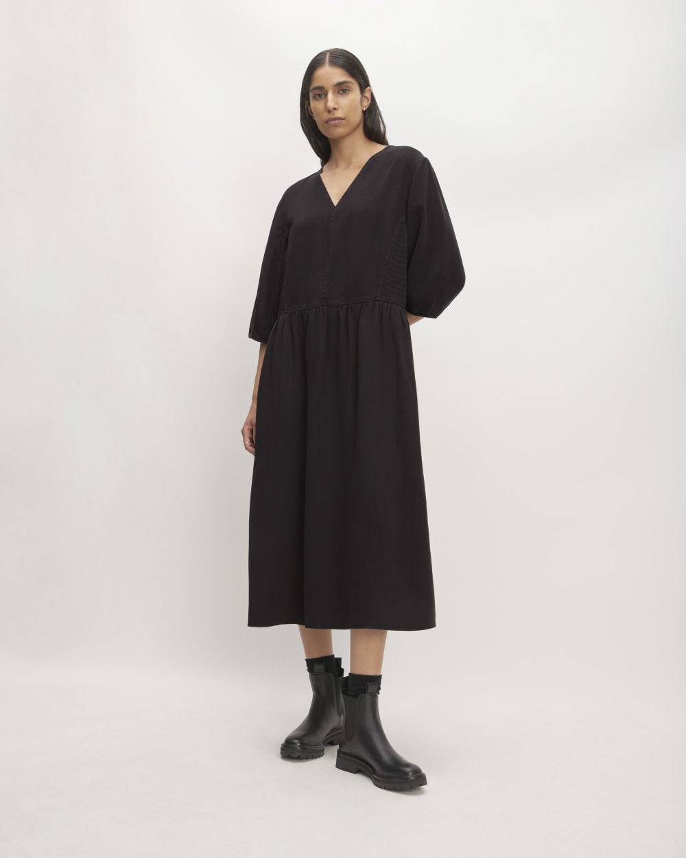 The Tencel™ Puff-Sleeve Dress | Black