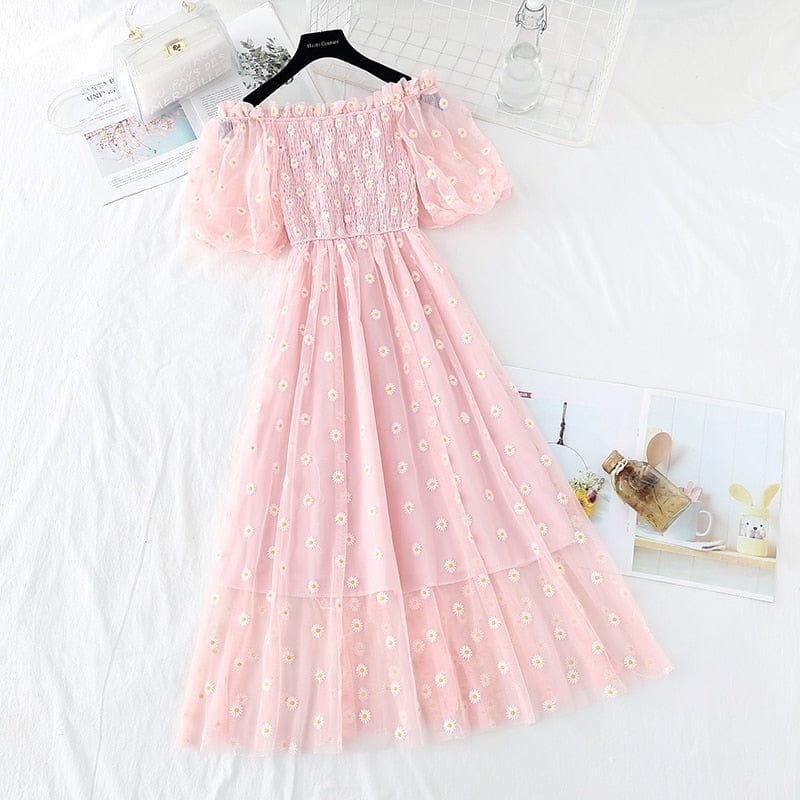 Kawaii Daisy Puff Sleeve Summer Dress - S - XL