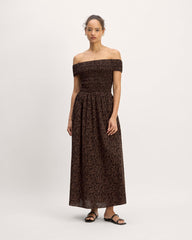 The Gauze Off-The-Shoulder Dress | Black / Cocoa Small Floral