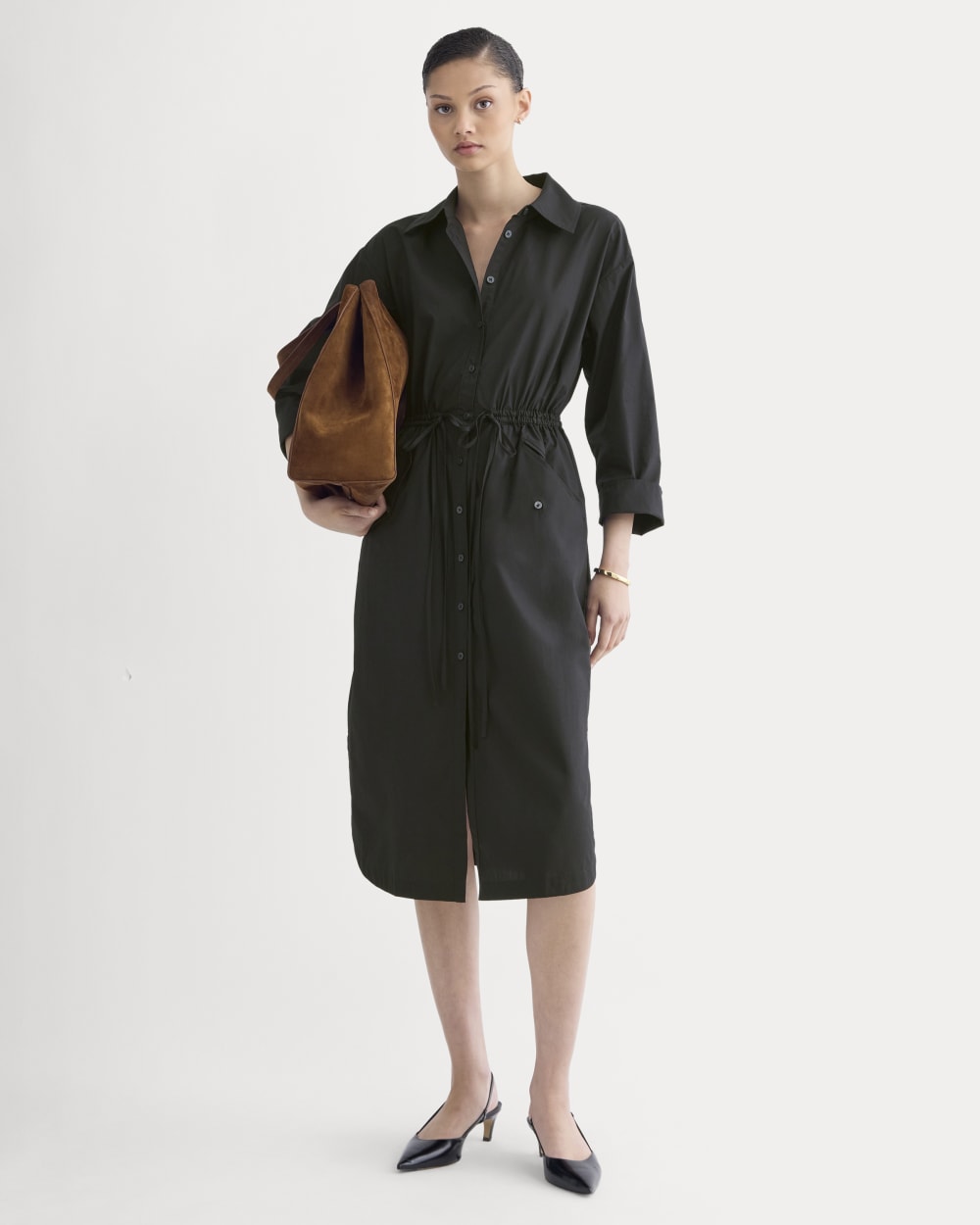The Drawcord Shirtdress In Ultrasoft Cotton | Black