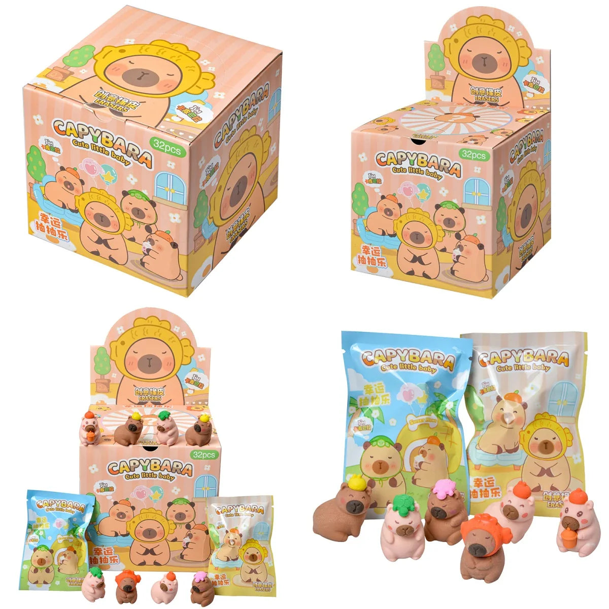 Capybara Blind Box – 32pcs Cute Character Mini Figures
