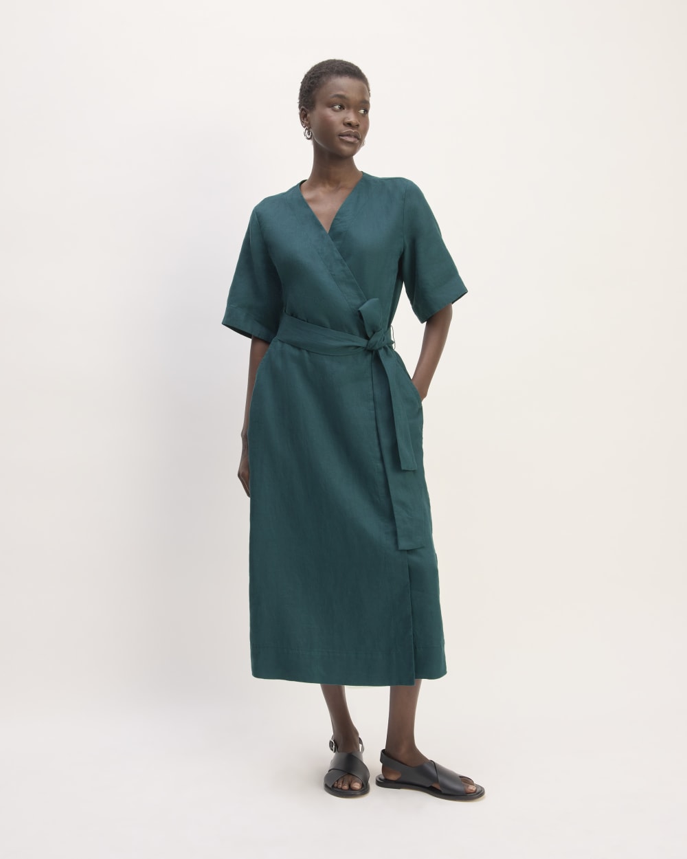 The Wrap Dress In Linen | Dark Sea