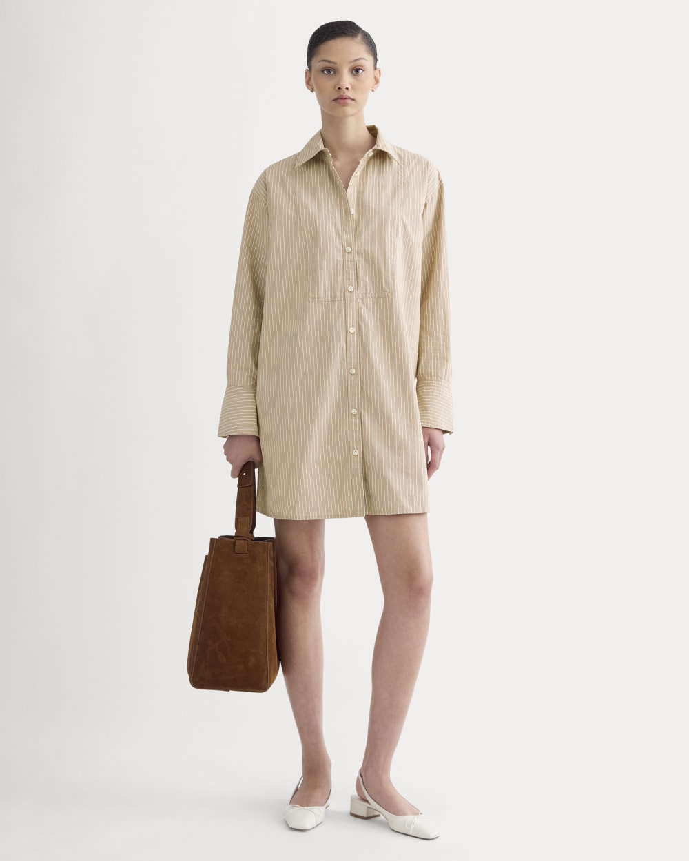 The Mini Shirtdress In Ultrasoft Cotton | Tiger'S Eye / Optic White
