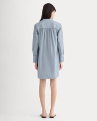 The Relaxed Shirt Dress In Ultrasoft Cotton | Bone / Mazarine Blue