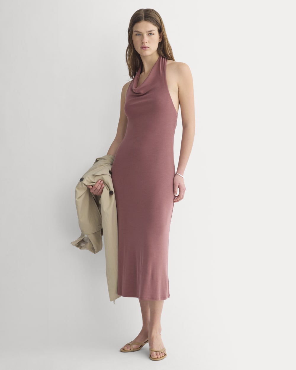Cowlneck Halter Dress In Butterknit | Washed Henna