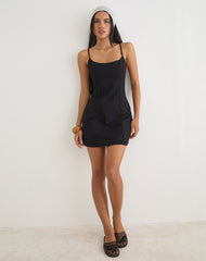 Ambra Scoop Mini Dress in Linen Black