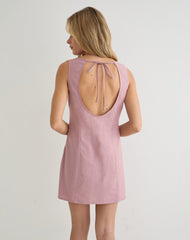 Ayana Backless Mini Dress in Linen Dusty Rose