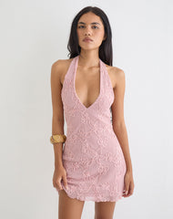 Codami Halterneck Mini Dress in Sequin Knit Pink