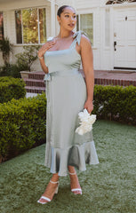 Claire Midi Dress ~ Silver Sage Luxe Satin