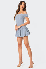Gingham Off Shoulder Bubble Mini Dress