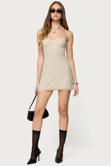 Polka Dot Cupped Chiffon Mini Dress