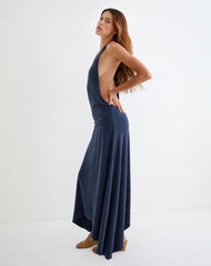Kiku Maxi Dress in Cupro Navy
