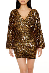 Sequin Surplice Mini Dress