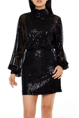 Sequin High-Neck Mini Dress