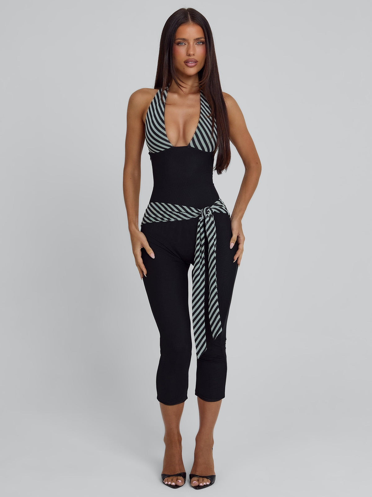 Malani Capri Jumpsuit Black Stripe