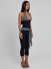 Malani Capri Jumpsuit Black Stripe