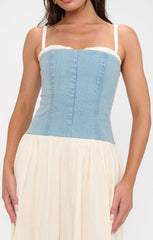 Tiffany Maxi Dress ~ Light Indigo with Cream Voile
