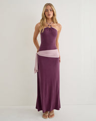 Moisa Maxi Dress in Cupro Deep Purple and Dusty Pink