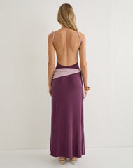 Moisa Maxi Dress in Cupro Deep Purple and Dusty Pink