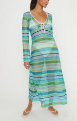 Vacay Coverup ~ Green Multi Stripe Crochet