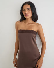 Sakya Bandeau Mini Dress in Satin Brown