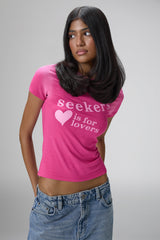 Lovers Stretch Baby Tee in Hottest Pink