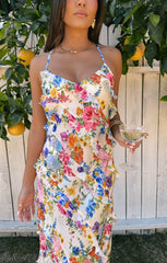 Romance Ruffle Dress ~ Ivory Botanical Floral