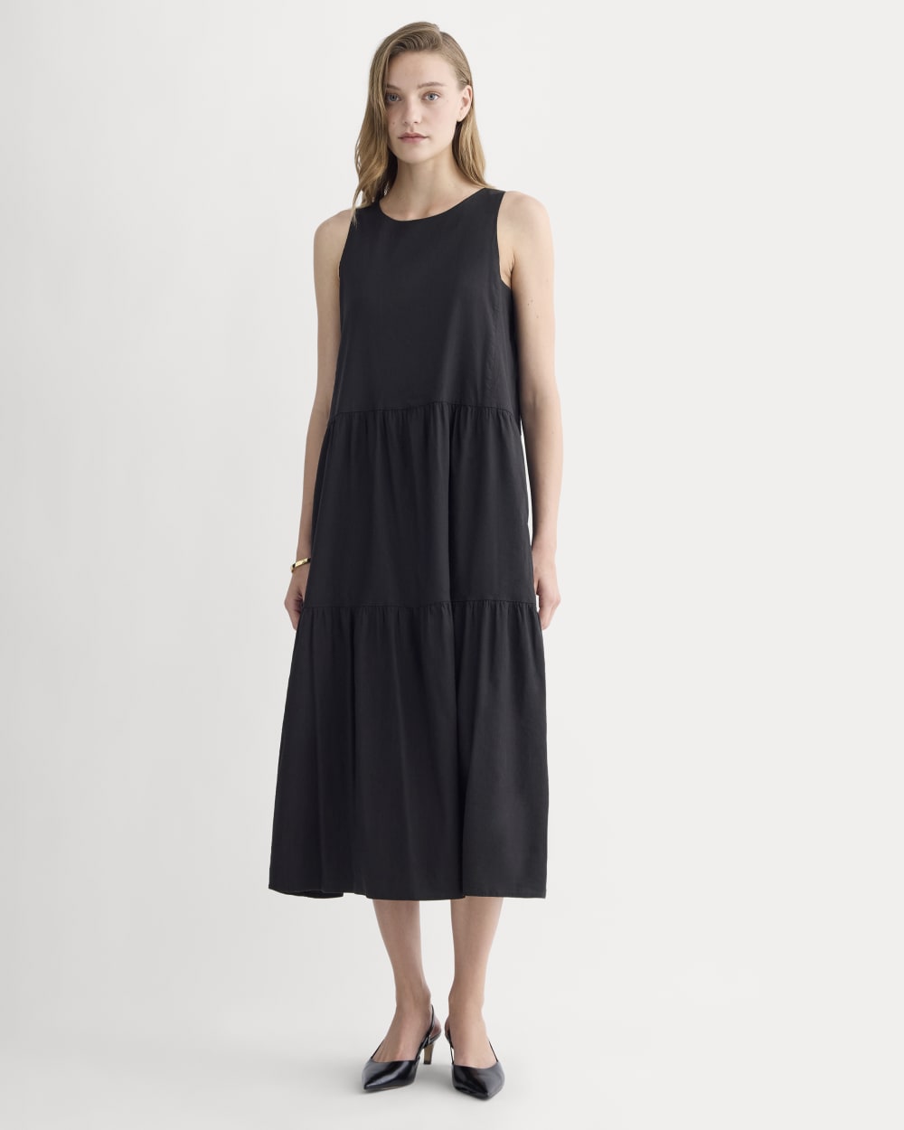 The Tiered Dress In Stretch Linen | Black