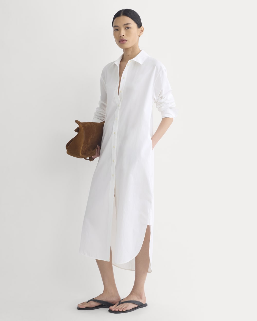 Midi Shirtdress In Ultrasoft Cotton | White
